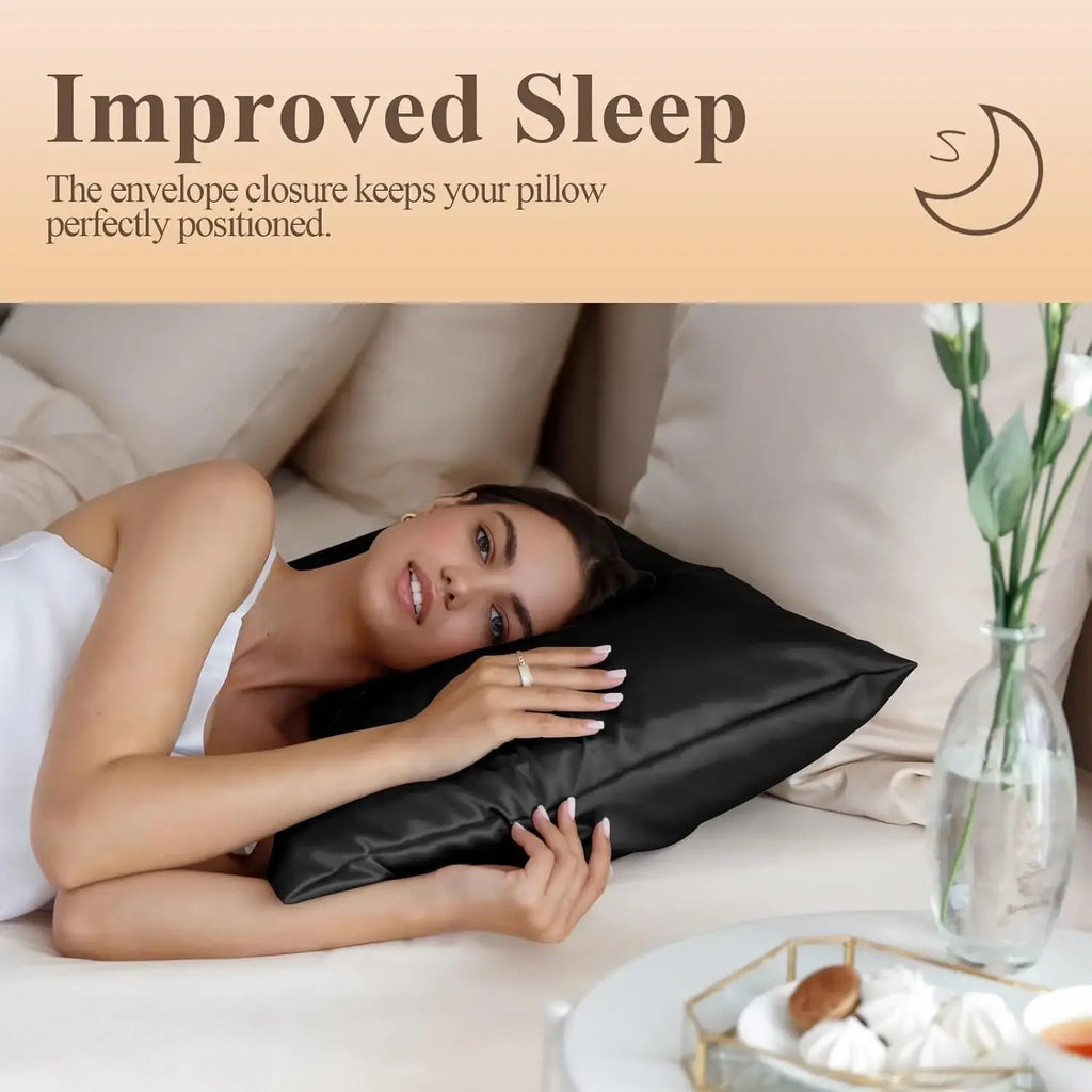 Funda de Almohada de Satén Negra - Suave y Fresca para Cabello y Piel