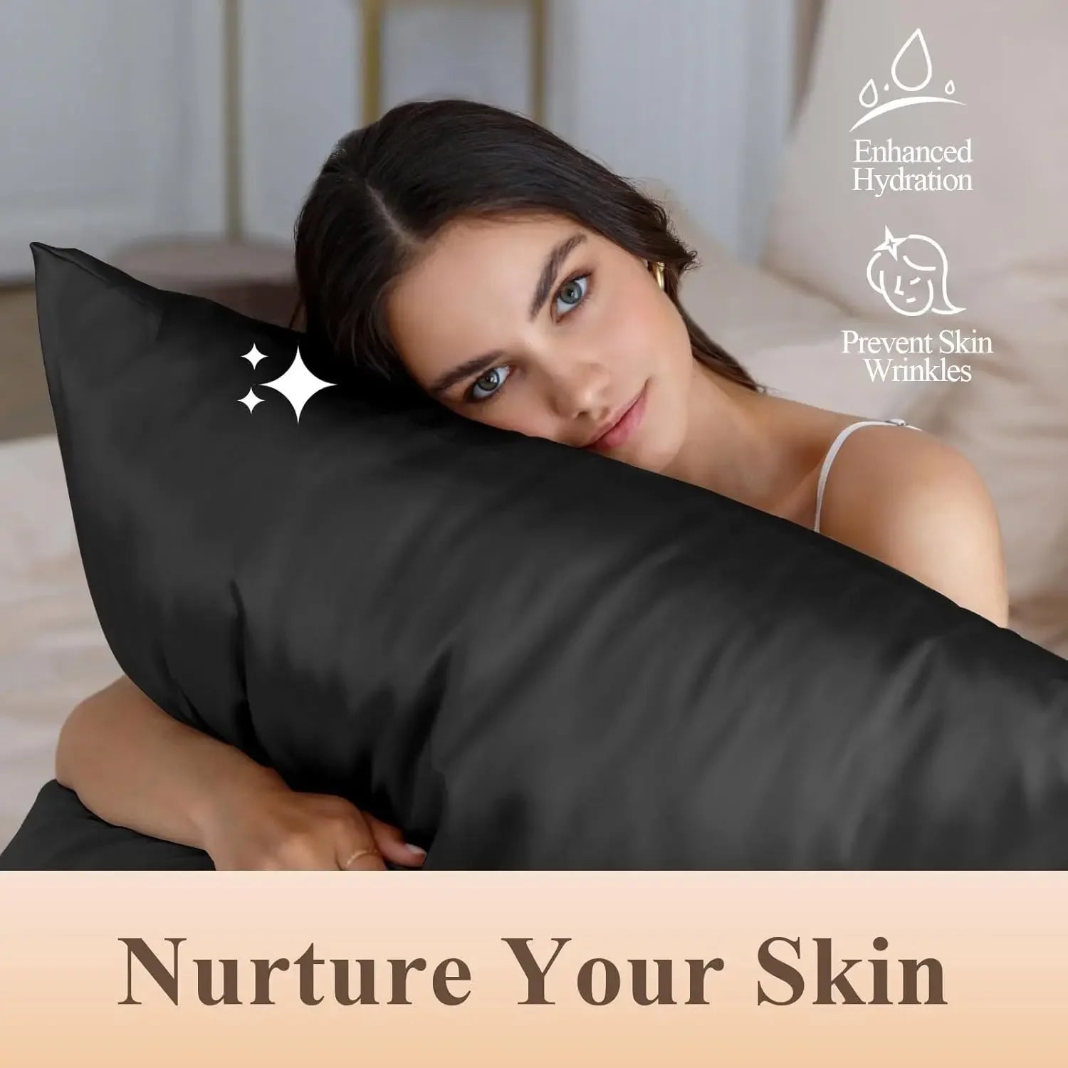 Funda de Almohada de Satén Negra - Suave y Fresca para Cabello y Piel