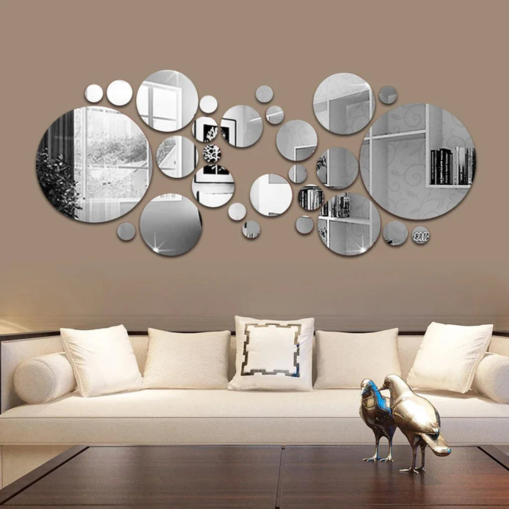 26 Pegatinas Espejo Circular 3D – Decoración de Pared Acrílica