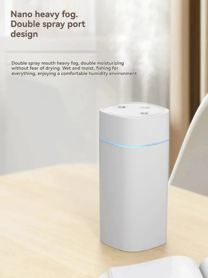 Humidificador de Escritorio con Doble Boquilla y Luz LED 7 Colores - Aromaterapia Silenciosa USB