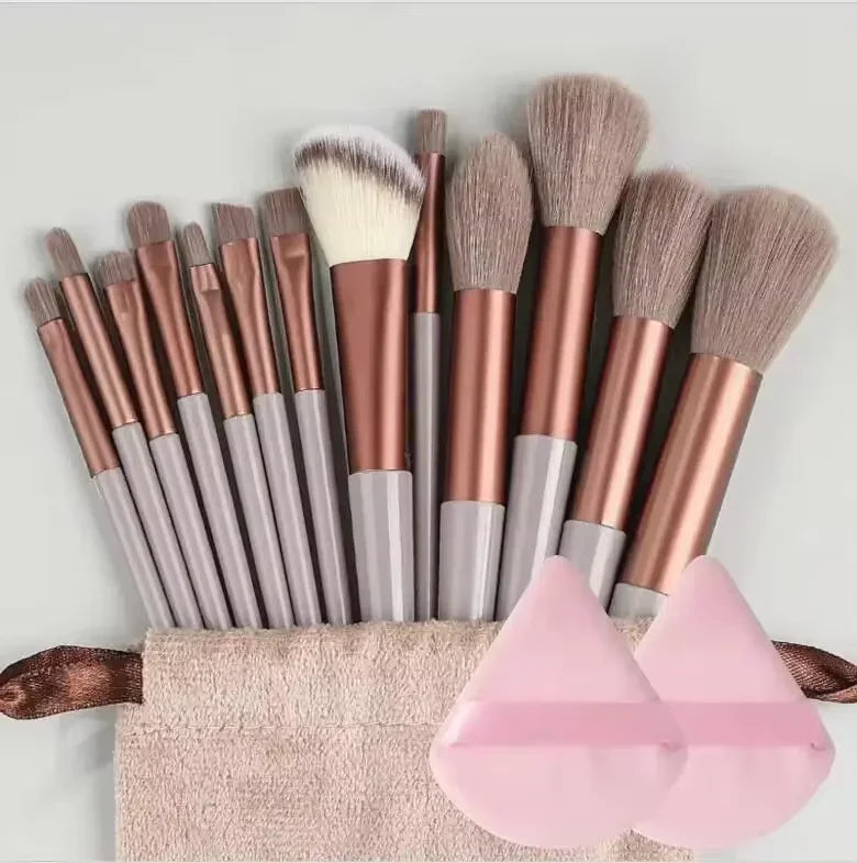 Set de 13 Brochas de Maquillaje Profesional - Fibra Sintética Suave y Vegana