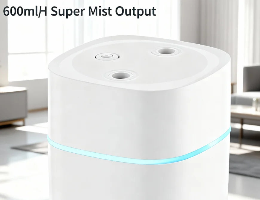Humidificador de Escritorio con Doble Boquilla y Luz LED 7 Colores - Aromaterapia Silenciosa USB