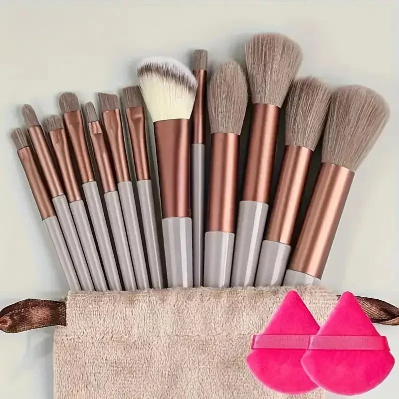 Set de 13 Brochas de Maquillaje Profesional - Fibra Sintética Suave y Vegana