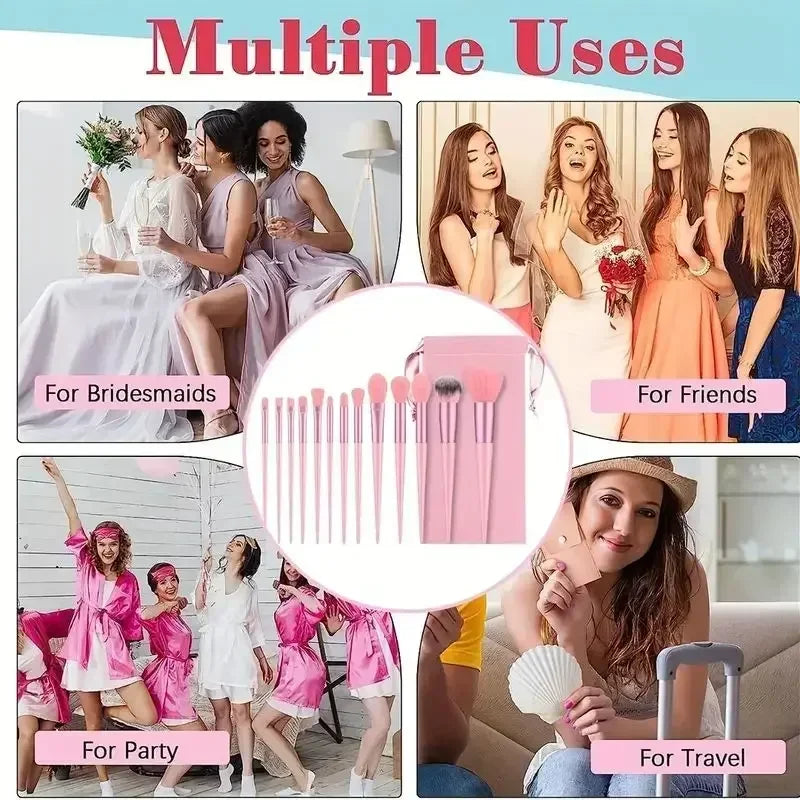 Set de 13 Brochas de Maquillaje Profesional - Fibra Sintética Suave y Vegana