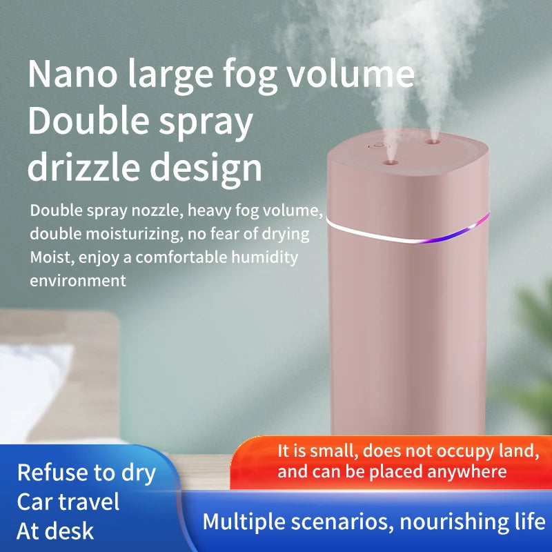 Humidificador de Escritorio con Doble Boquilla y Luz LED 7 Colores - Aromaterapia Silenciosa USB