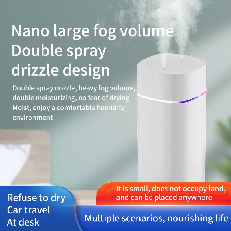 Humidificador de Escritorio con Doble Boquilla y Luz LED 7 Colores - Aromaterapia Silenciosa USB